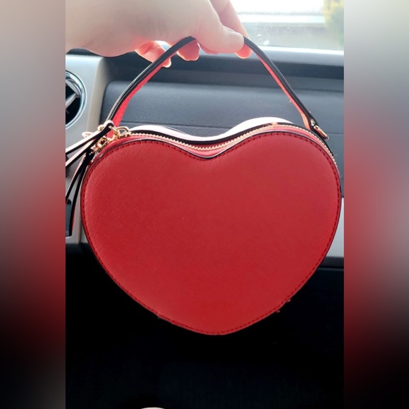 RED Heart Shape Girls Womens Vegan Leather Small Handle Satchel Crossbody Purse - Picture 7 of 8